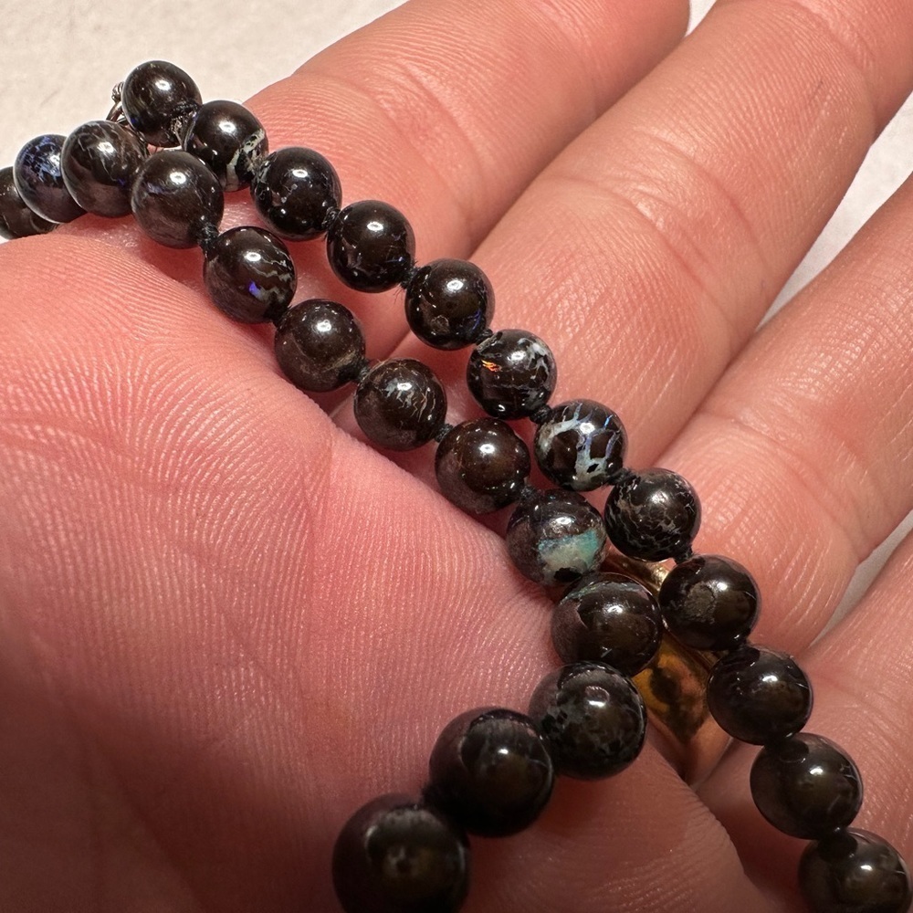 Authenticated 18” Black Opal Hand Beaded Necklace - Picture 6 of 13
